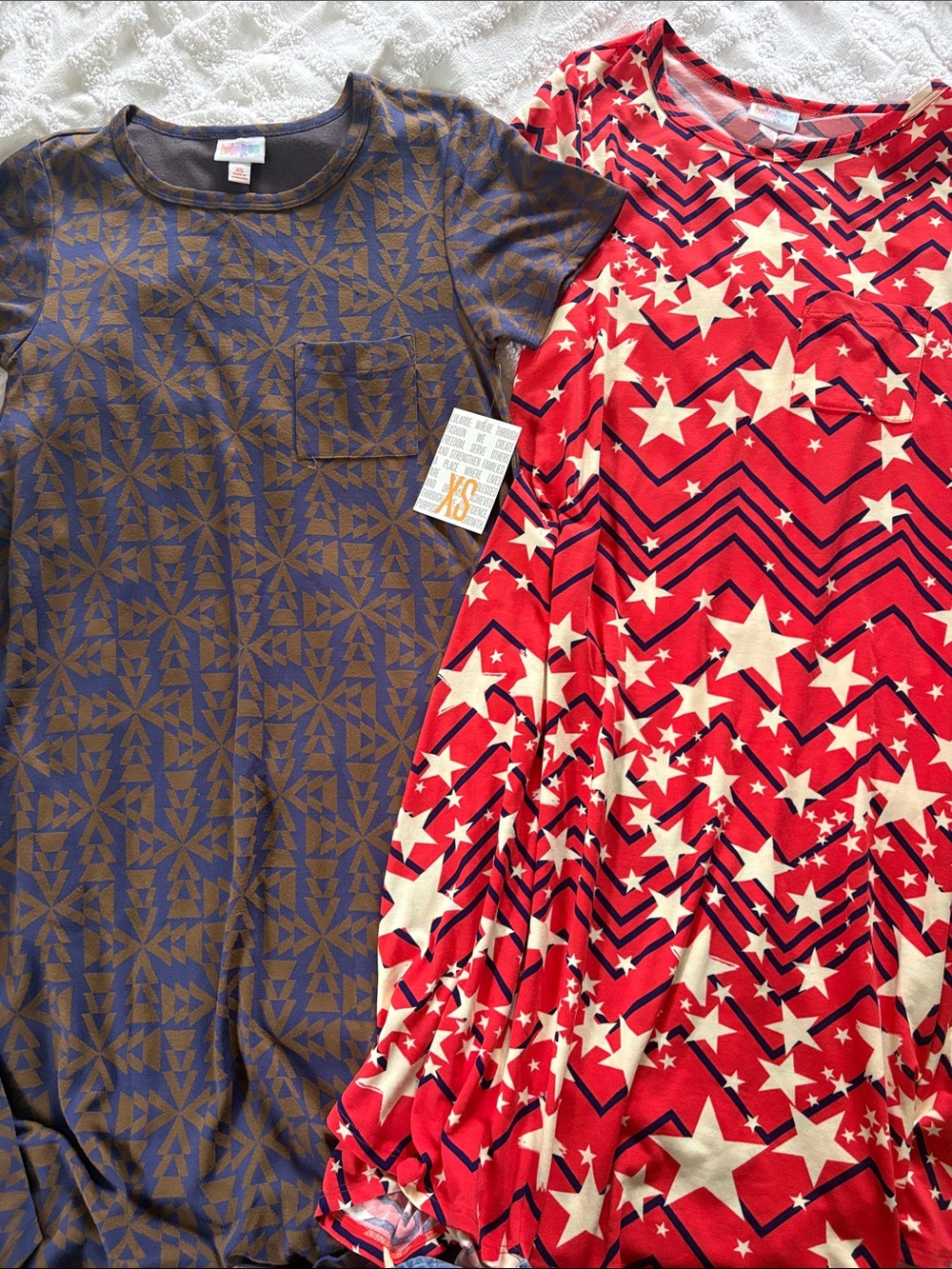 LuLaRoe Red & Navy Star Chevron High Low Dress